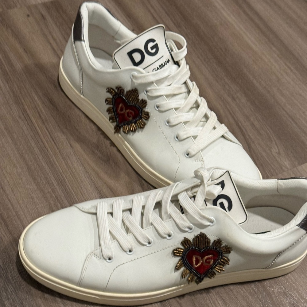 DOLCE & GABBANA Sneakers Shoes White Leather Heart Low Top Casual